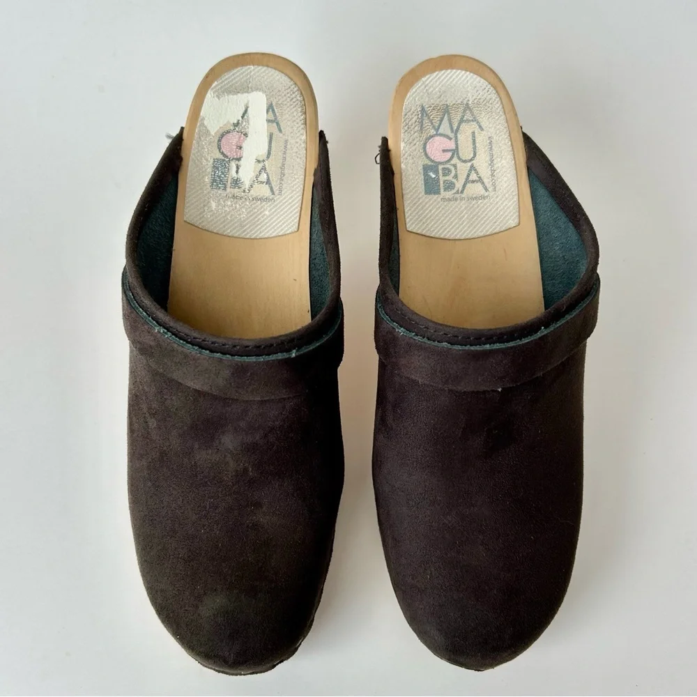Maguba Anthropologie Stockholm Clogs Black Nubuck Suede Swedish Size 37 - Picture 8 of 14
